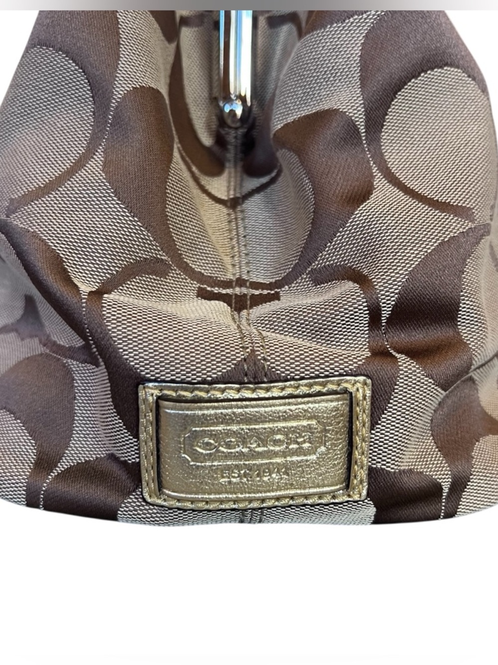 Coach Khaki Gold Y2K Vintage Kisslock Signature Stripe Framed Carryall Tote Bag - Picture 7 of 15